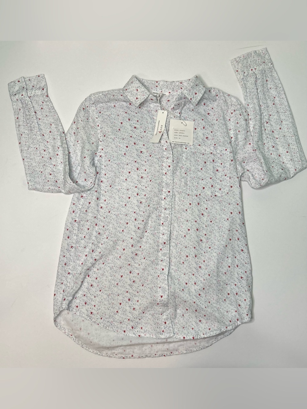beachlunchlounge Button-Up Shirt with heart print and blue spots 100% cotton XSP
